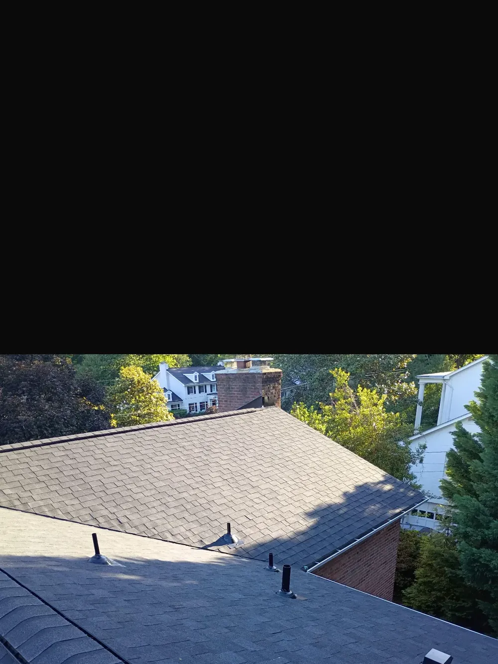 Multi-plane residential roof installation from above